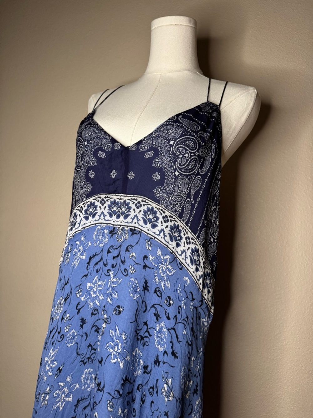 Lucky Brand Blue Paisley Asymmetrical Slip Dress
